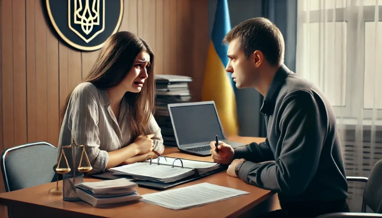 Ukrainian man in an official setting, such as a police station or legal office
